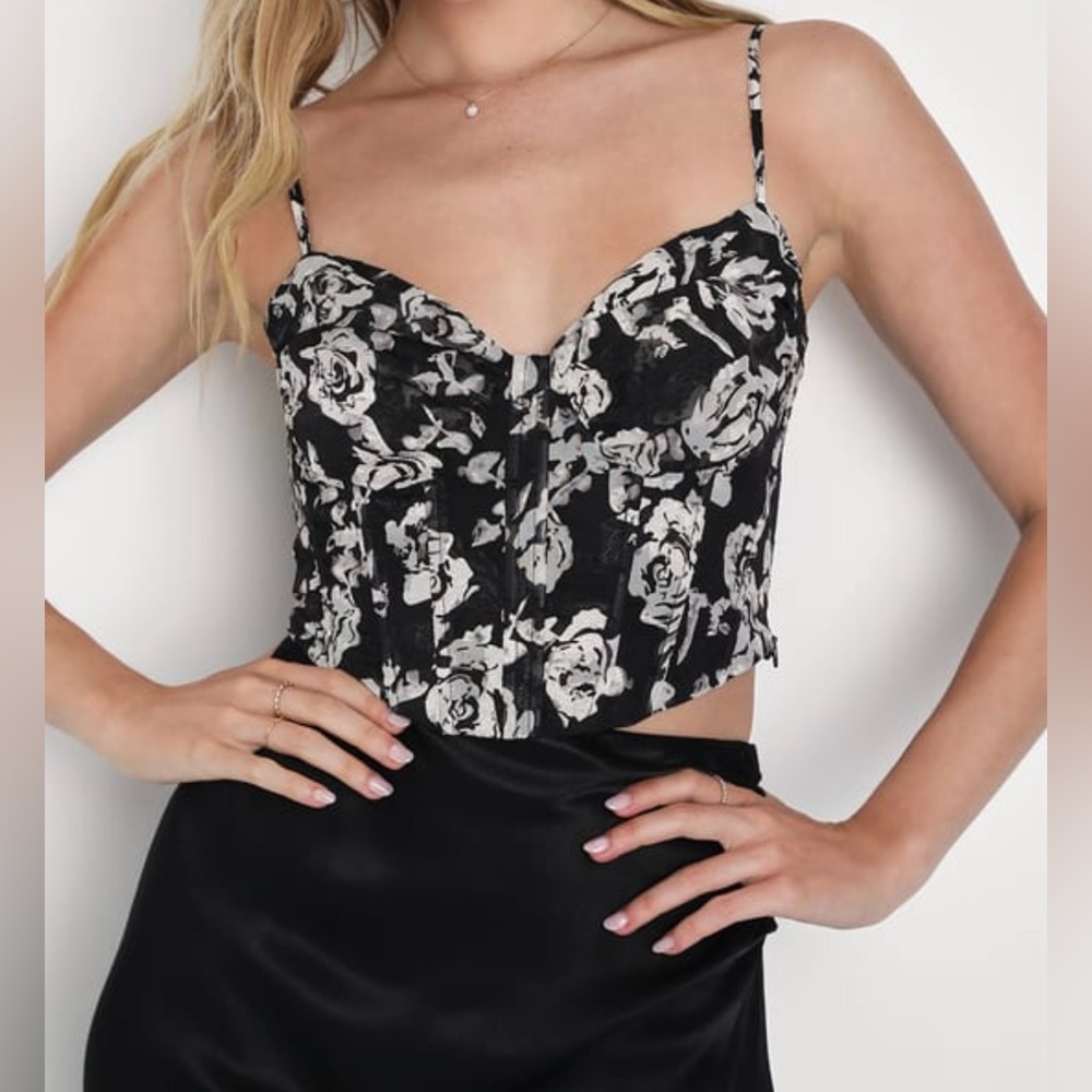 Stunning Black Floral Print
Bustier Top